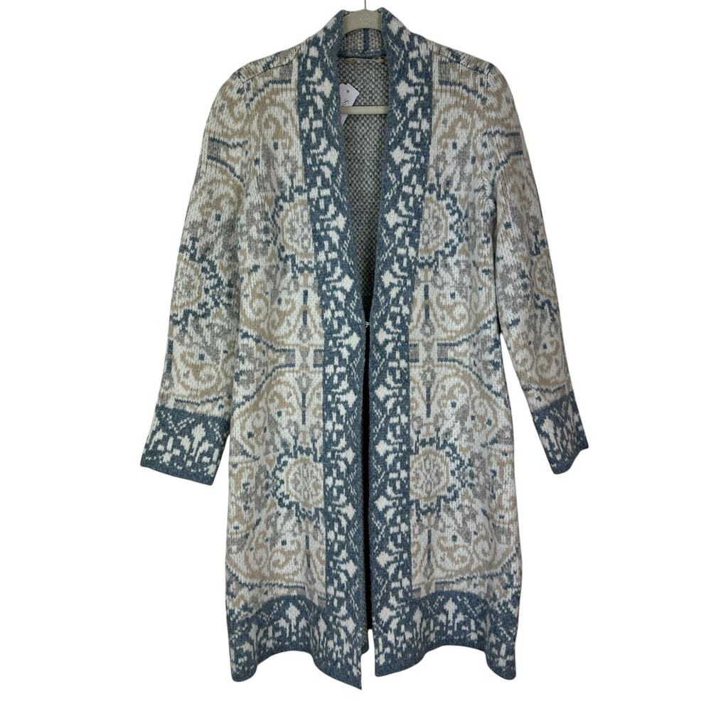 Soft Surroundings Sweater Medium Soft Blue Gray Duster Cardigan Boho Nordic NWT